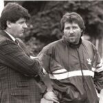 24kreuz5 Zwei Kaisermühlner beim SK VÖEST in Linz wieder vereint. Manager Ferdinand Milanovich und Trainer Willy Kreuz in der Spielzeit 1988/89.