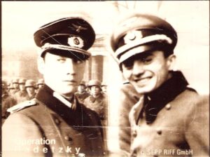 Burgschauspieler Ulrich Rheintaler (links) verkörperte im Film "OPERATION RADETZKY" die Person von Major Carl Szokoll. Rechts: der 29jährige Carl Szokoll des Jahres 1944. Bild: Riff GesmbH
