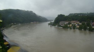 Blick auf die Franz Josefs-Warte (links oben) und die Urfahrwänd (rechts). Von stromaufwärts aus Passau schwimmt nichts Gutes nach Linz. Foto: oepb 