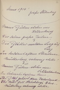 Poesiealbum-Eintrag aus dem Jahre 1914. Foto: Österreichische Nationalbibliothek