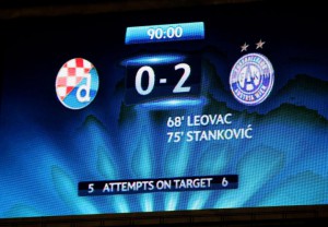 Bilder sagen mehr als Worte. Die Anzeige-Tafel im Maksimir-Stadion nach Spielschluss. Foto: GEPA