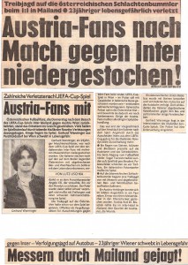 Faksimile vom Austria-Spiel in Mailand im Dezember 1983.