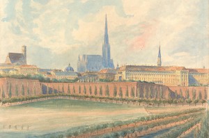 Rundgang um die Bastei, Blick auf den Stephansdom, Ausschnitt Emil Hütter 1858. Foto: ÖNB