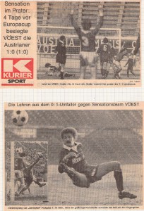 Faksimile KURIER vom März 1979 aus Austria gg. VÖEST, 0 : 1. Foto: Sammlung oepb