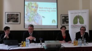 V.l.: Sonja Warter (warterPR), Otto Spranger (Österreichische Lungenunion), Karin Hoffmann-Sommergruber (MedUni Wien), Wolfgang Pohl (KH Hietzing) Foto: Österreichische Lungenunion