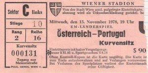 Matchkarte vom 15. November 1978. Sammlung: oepb