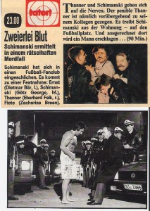 In "Zweierlei Blut" von 1984 schlich sich Horst Schimanski in einen MSV-Fanklub ein. Die kamen ihm auf die Schliche, verprügelten ihn und verfrachteten "den Bullen" splitternackt ins Duisburger Wedaustadion. In einer Hauptrolle ist übrigens auch Dietmar Bär zu sehen, der nun für den WDR am Tatort Köln ermittelt.