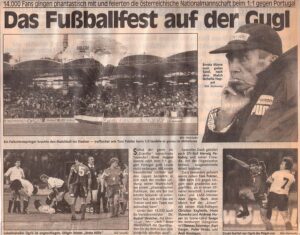 Faksimile KURIER vom 3. September 1992. Österreich und Portugal trennten sich in Linz 1 : 1.