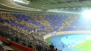 Blick auf eine herrliche Choreografie der Austria-Fans vom 22. Oktober 2013. Wenn alle mitziehen, könnte der Prater wieder gut gefüllt werden. Foto: oepb