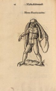 Mensch mit übergroßen Ohren aus einem historischen Werk über Missbildungen: Ulisse Aldrovandi, 1642. Foto: Österreichische Nationalbibliothek