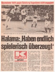 KURIER-Faksimile vom 24. August 1983. Die Austria jettet nach Athen und spielt dort gegen AEK im Zuge eines Freundschaftsspieles 1 : 1. Sammlung: oepb