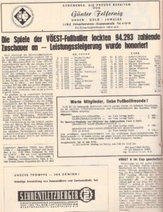 Zuschauer-Statistik beim SK VÖEST Linz 1971/72. Faksimile VÖEST-SPORT Nummer 56 / Juli 1972. Sammlung oepb