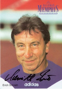 Erich Schreitl-Autogrammkarte als Tormann-Trainer beim FK Austria Wien aus der Saison 1996/97. Sammlung: oepb