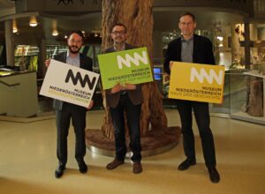 Im Bild von links: Geschäftsführer Museum NÖ Matthias Pacher, Erich Steiner (Haus der Natur), sowie Christian Rapp (Haus der Geschichte). Foto: Museum Niederösterreich