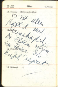 13. März 1938: Kalendereintrag Hilde Spiels notiert im Londoner Exil. Foto: ÖNB