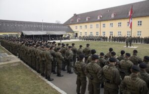 Die Soldaten der 4. Panzergrenadierbrigade sind zur Kommandoübergabe in Reih´ und Glied angetreten. Foto: Bundesheer / Simader 