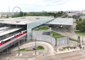 Das Innenministerium, die Stadt Wien und die ÖBB verständigen sich auf einen Zubau direkt am Bahnhof Praterstern. Foto: Visualisierung ÖBB/ZKPT/Renderhouse/Mariia Vall