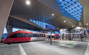 “Bitte einsteigen, Vorsicht, die Türen schließen automatisch!” Eine ÖBB-Garnitur verlässt jeden Moment den Perron des Wiener Hauptbahnhofes. Foto: ÖBB / Roman Bönsch