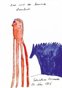 Oswald Tschirtner: Moses und der brennende Dornbusch (1971). Privatstiftung – Künstler aus Gugging. Sammlung: Hannah Rieger
