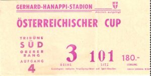 Die Eintrittskarte vom ÖFB-Cupfinale 1984/85 zwischen dem SK RAPID Wien und dem FK Austria Memphis Wien, gespielt am Donnerstag, 13. Juni 1985. Sammlung: oepb